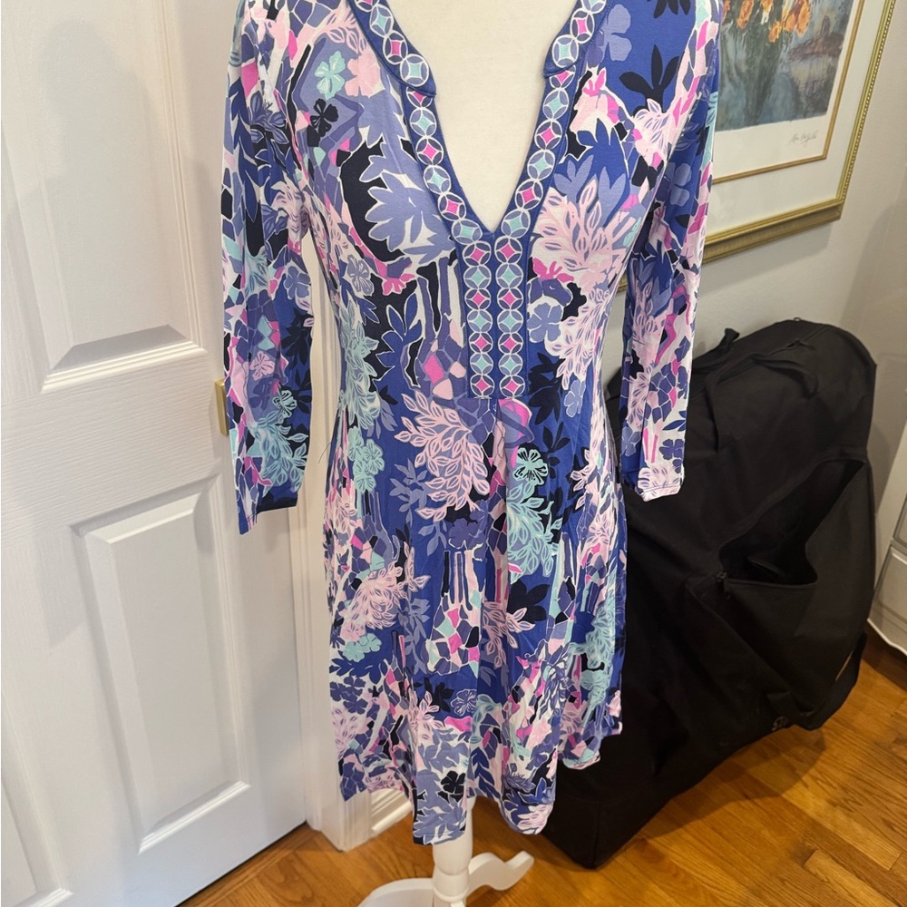 Lilly Pulitzer Blue Plunge Sundress 3/4 Sleeve